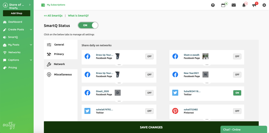 Outfy dashboard